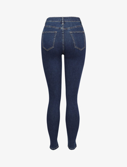 Jean skinny taille haute à fermeture boutonnée - Bleu foncé - 2