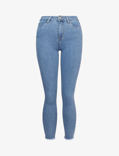 Jean skinny taille standard à bords coupe franche - Bleu clair - 4
