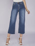Jean droit 7/8 à bords effilochés - Bleu denim - 1
