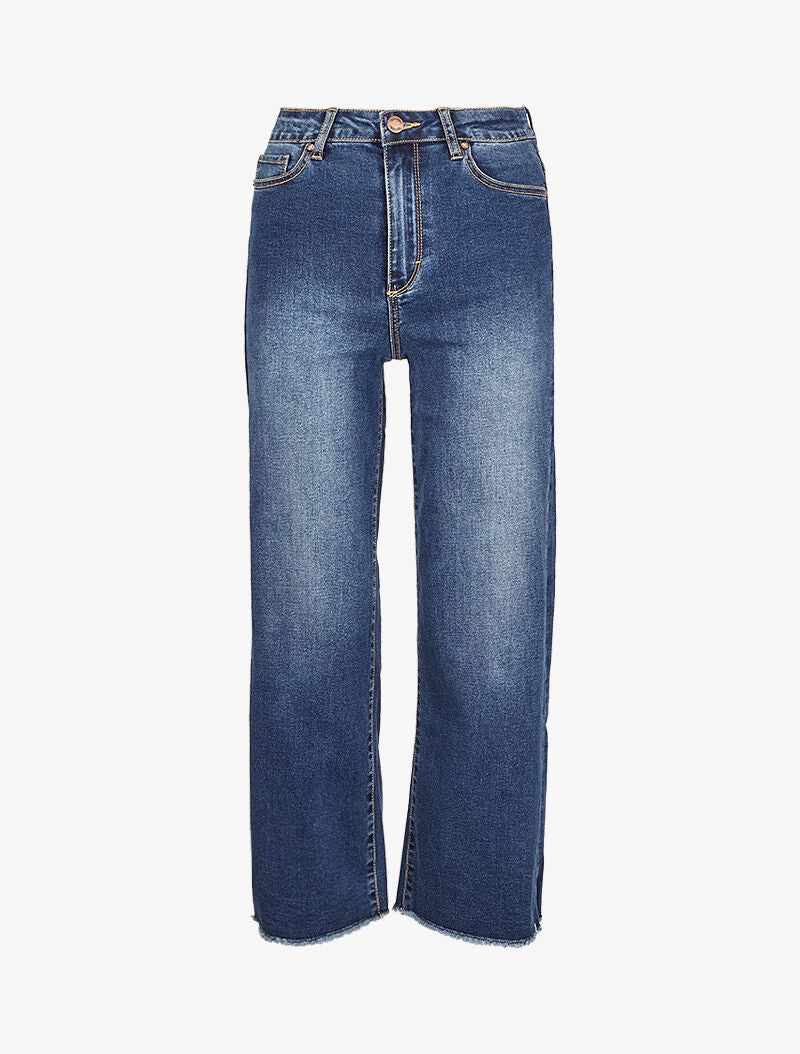 Jean droit 7/8 à bords effilochés - Bleu denim - 3