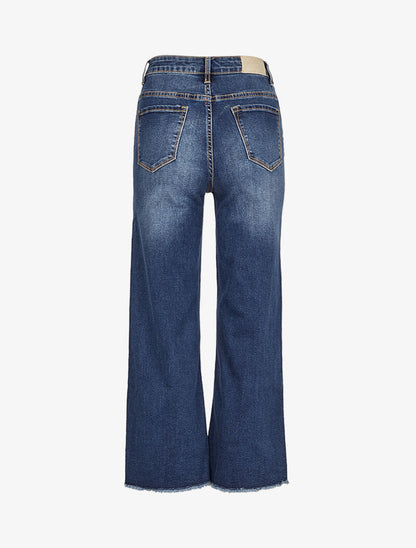 Jean droit 7/8 à bords effilochés - Bleu denim - 4