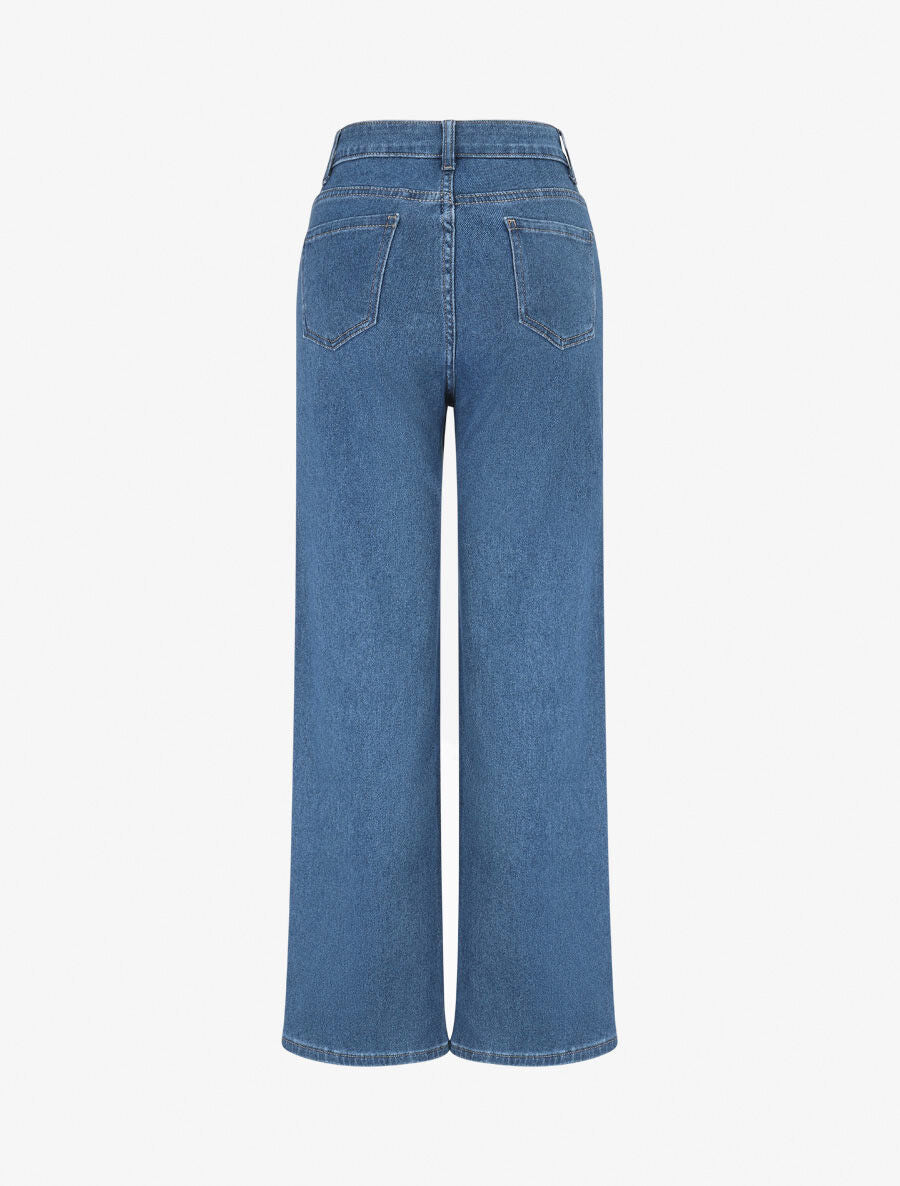 Jean wide leg à boutons décoratifs coupe droite - Bleu - 2
