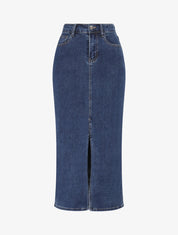 Jupe mi-longue fendue - Bleu - 1