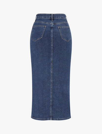 Jupe mi-longue fendue - Bleu - 2