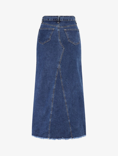 Jupe mi-longue à bords effilochés - Bleu - 2