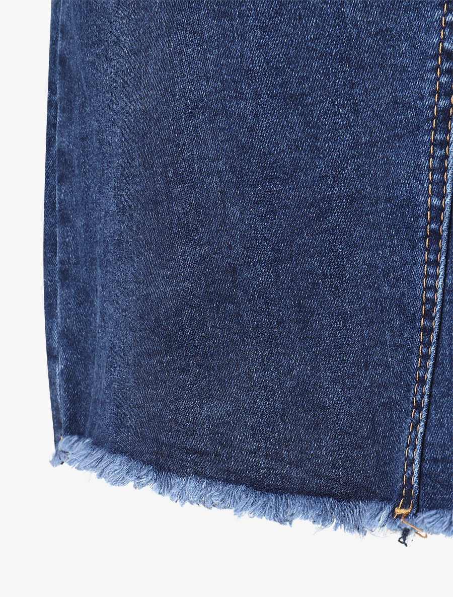 Jupe mi-longue à bords effilochés - Bleu - 3