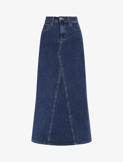 Jupe mi-longue à taille haute - Bleu - 5