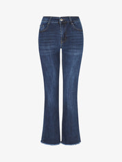 Jean push up à bords effilochés coupe droite - Bleu - 1