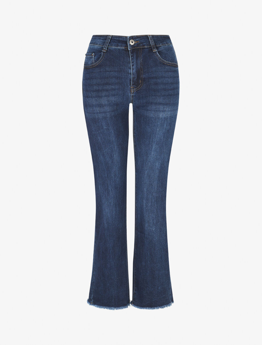 Jean push up à bords effilochés coupe droite - Bleu - 1