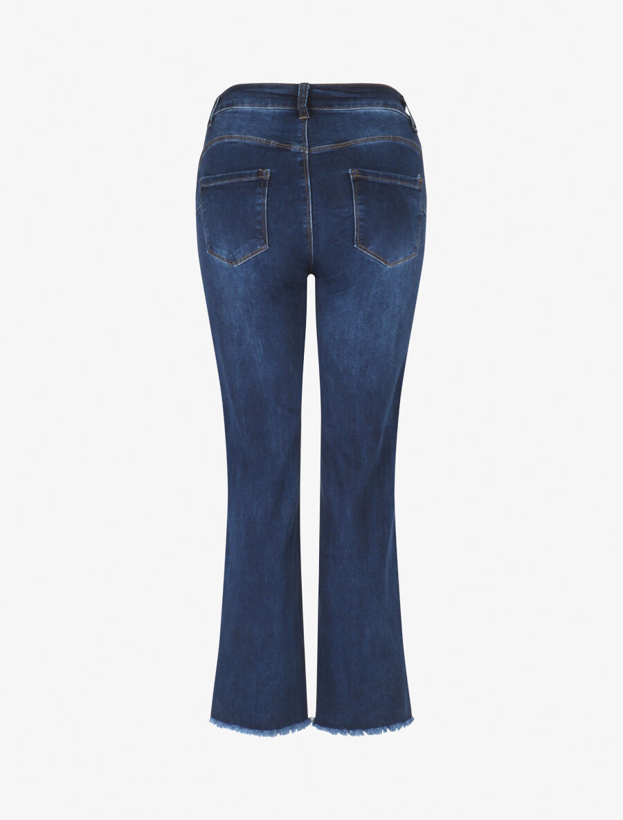 Jean push up à bords effilochés coupe droite - Bleu - 2