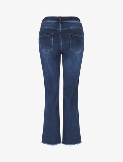 Jean push up à bords effilochés coupe droite - Bleu - 2