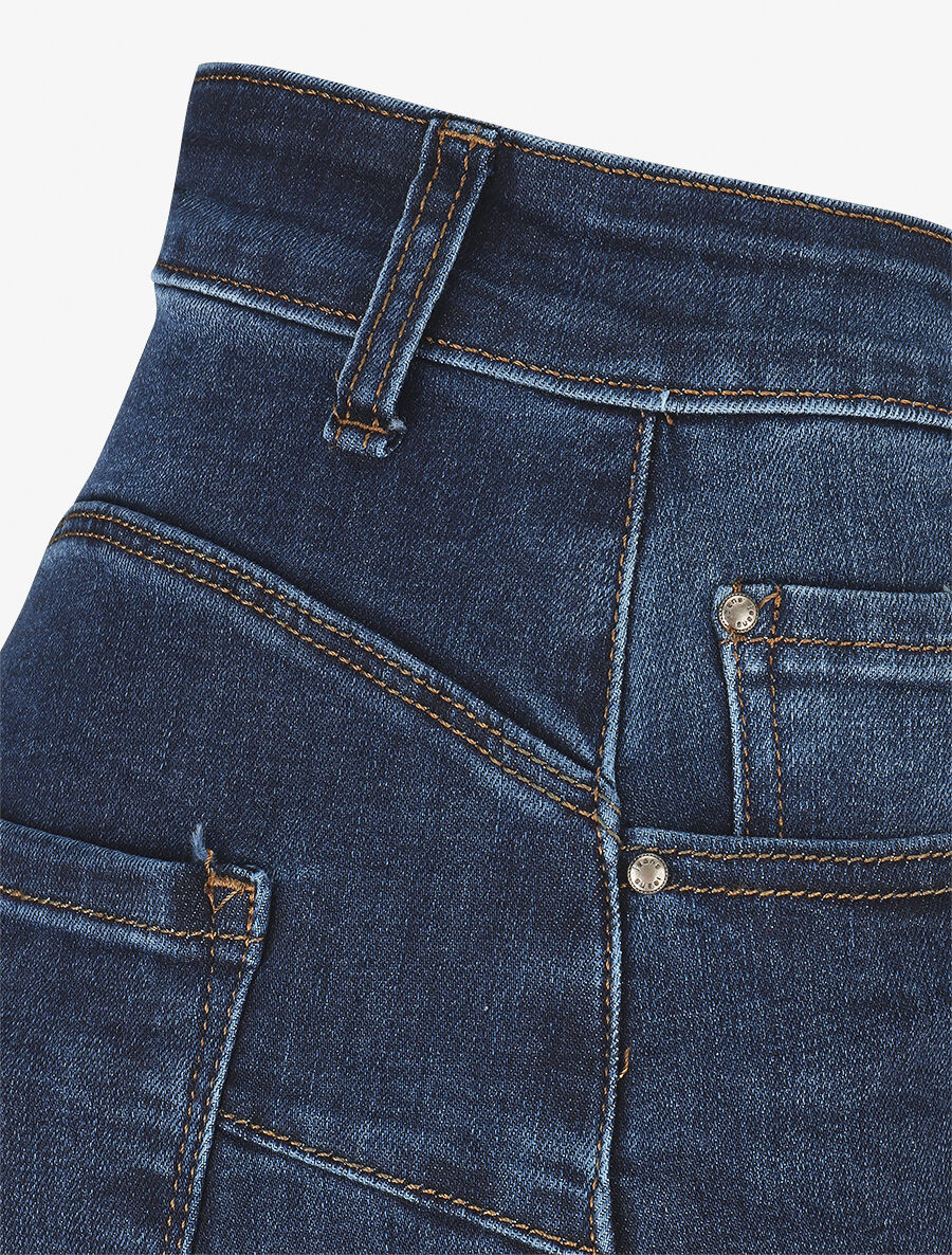 Jean push up à bords effilochés coupe droite - Bleu - 3