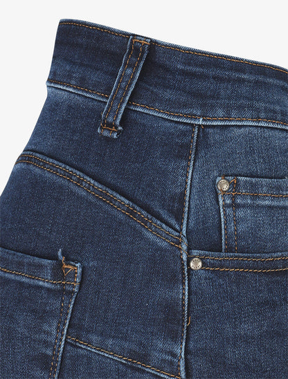 Jean push up à bords effilochés coupe droite - Bleu - 3