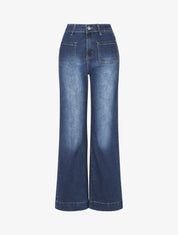 Jean taille haute coupe flare - Bleu - 1