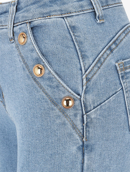 Jean flare taille haute poches boutonnées - Bleu clair - 3