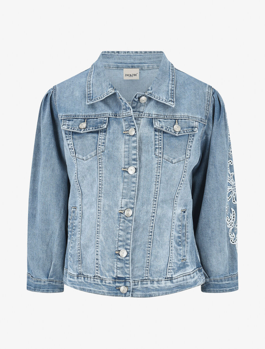 Veste en jean à manches longues stylisées - Bleu - 1