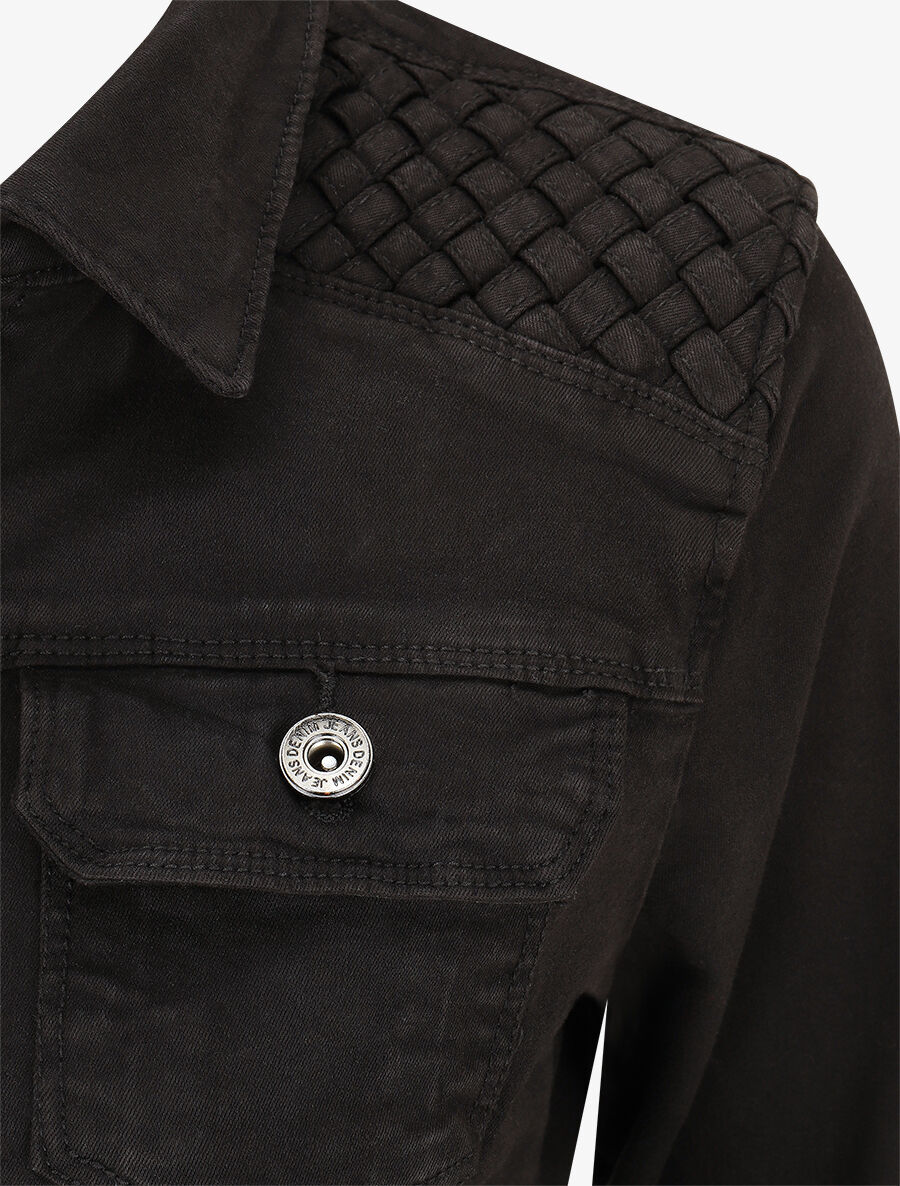 Veste en jean boutonnée et zippée - Noir - 3