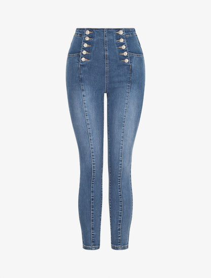 Jean taille haute coupe slim - Bleu - 4