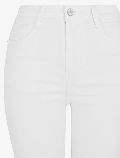 Jean uni à bords effilochés coupe droite - Blanc - 3