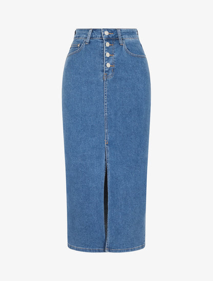 Jupe en jean boutonnée coupe droite - Bleu - 1