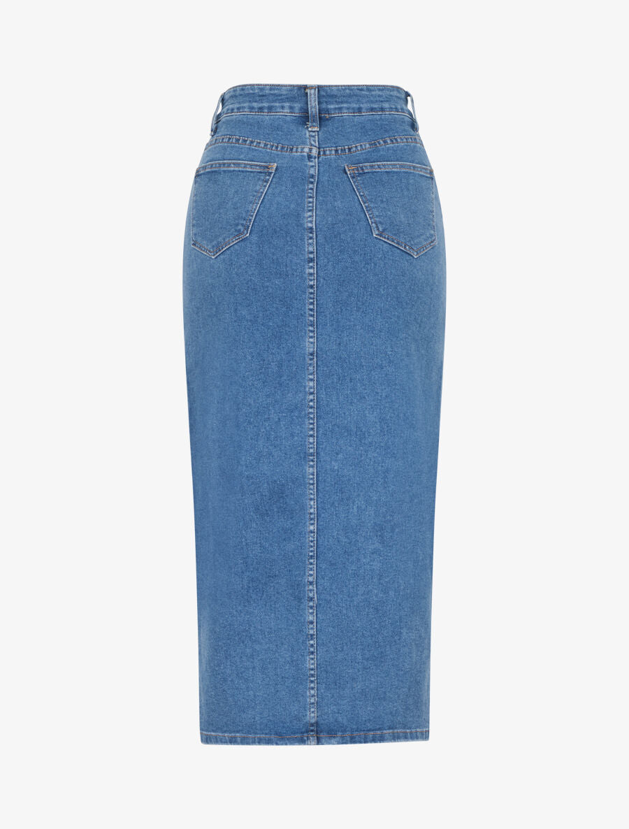 Jupe en jean boutonnée coupe droite - Bleu - 2