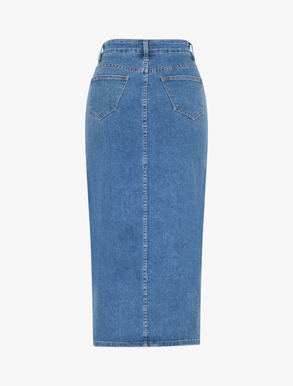 Jupe en jean boutonnée coupe droite - Bleu - 2