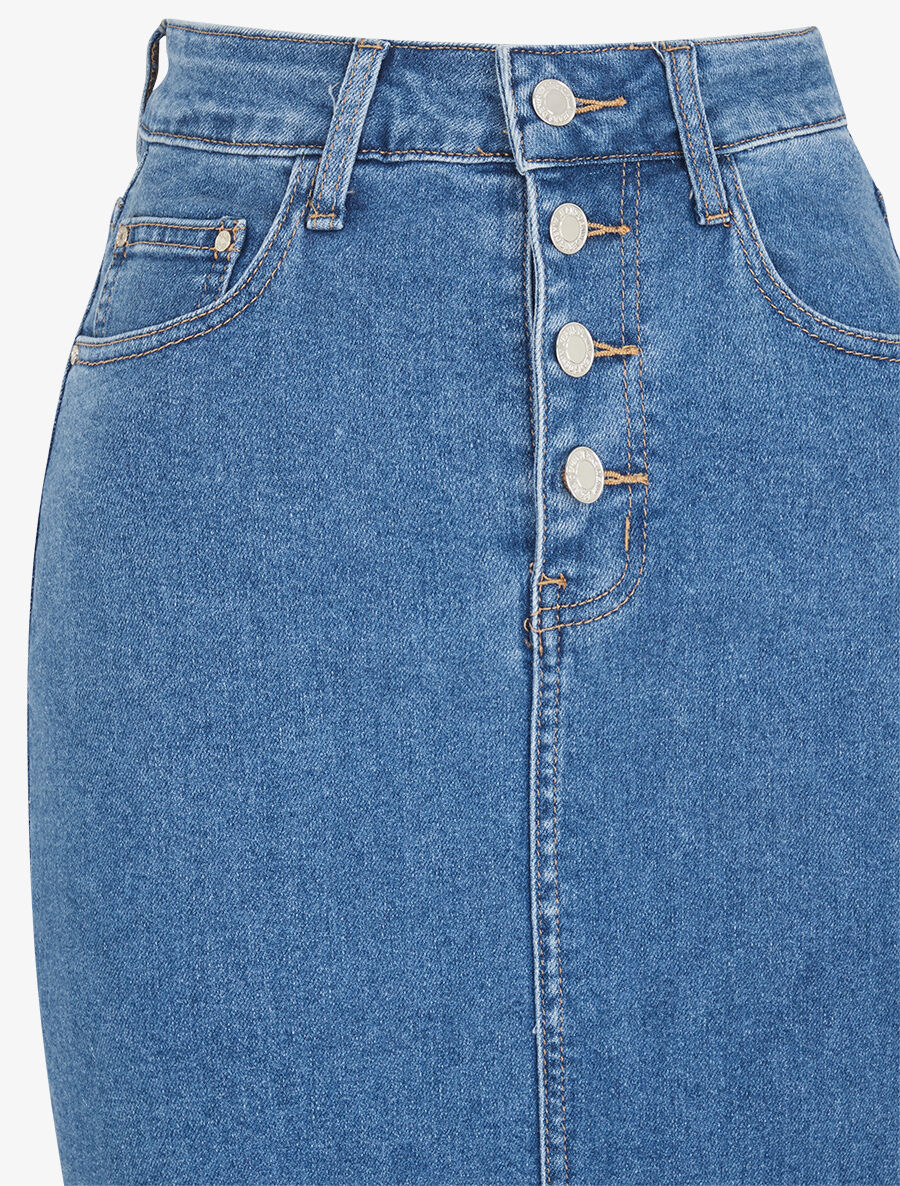 Jupe en jean boutonnée coupe droite - Bleu - 3