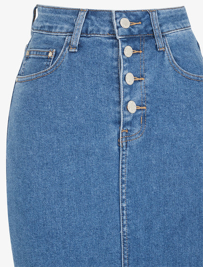 Jupe en jean boutonnée coupe droite - Bleu - 3