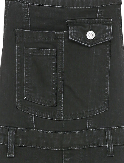 Salopette en jean délavé coupe slim à poche avant stylisée - Noir - 3