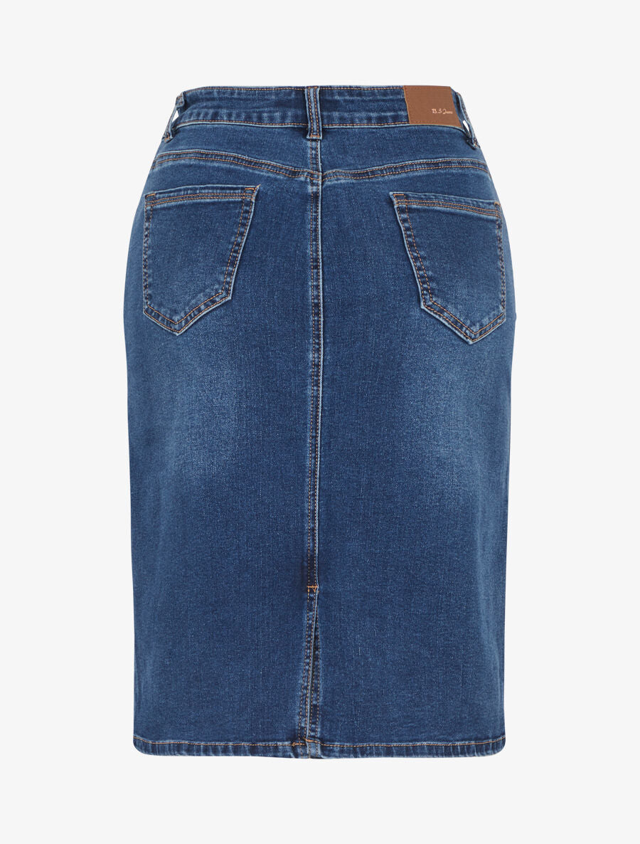 Jupe crayon en jean à boutons décoratifs - Bleu - 2