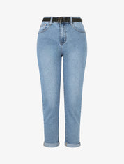 Jean mom taille haute ceinturée - Bleu - 1