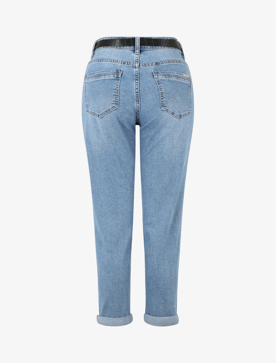 Jean mom taille haute ceinturée - Bleu - 2