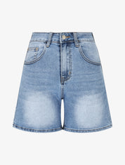 Short en jean à taille haute - Bleu - 1