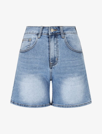 Short en jean à taille haute - Bleu - 1