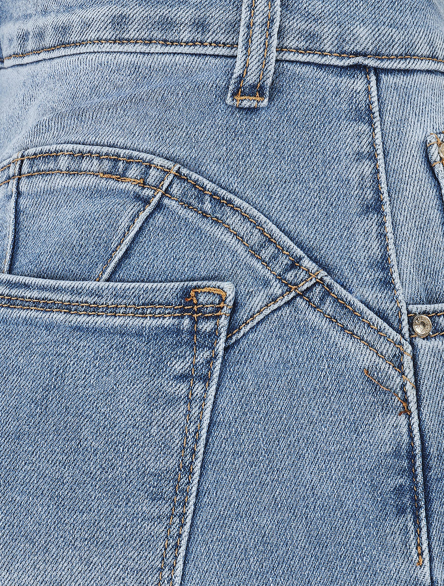 Short en jean à taille haute - Bleu - 3
