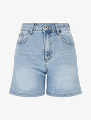 Short strassé en jean - Bleu - 1
