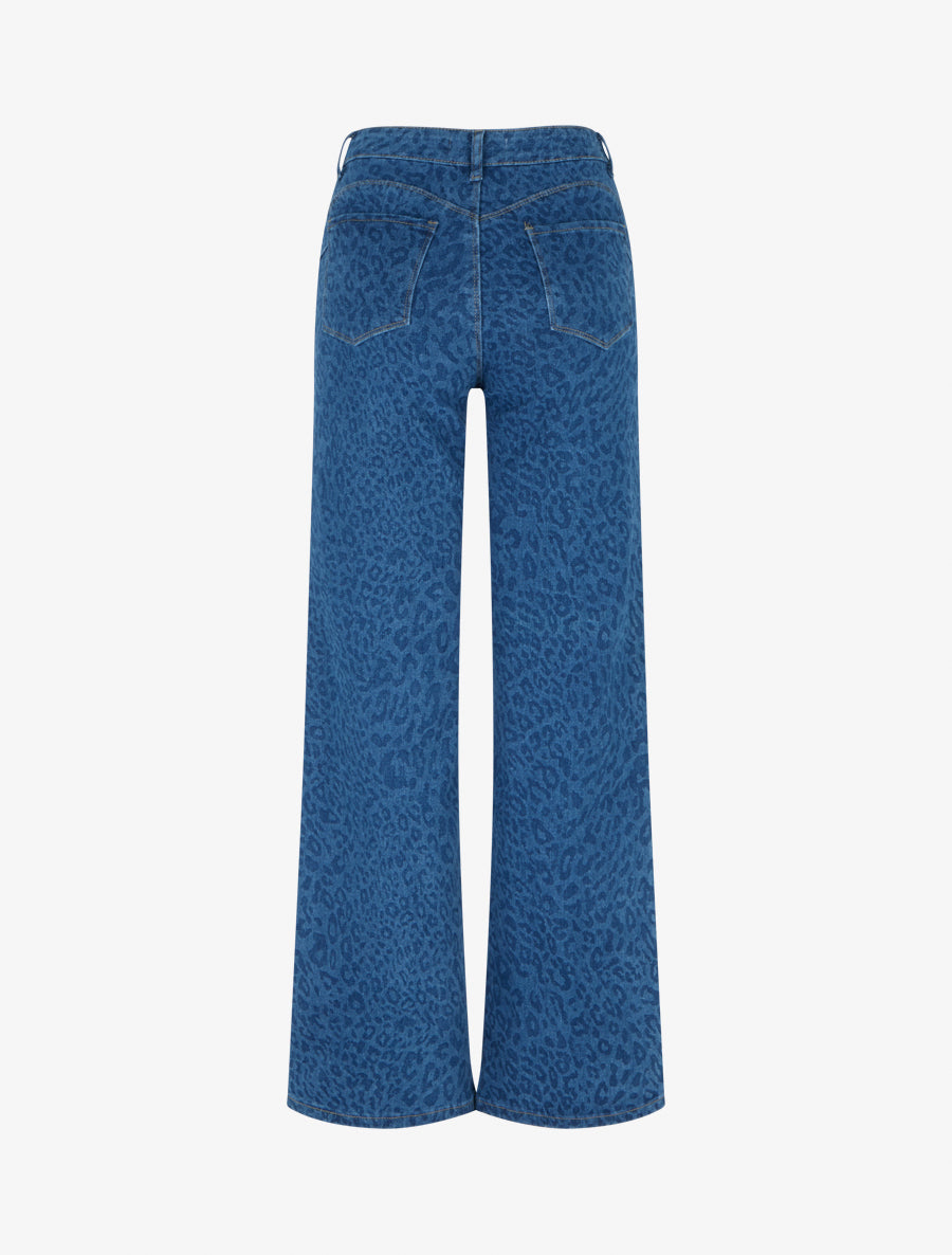 Jean wide leg imprimé léopard coupe droite - Bleu - 2