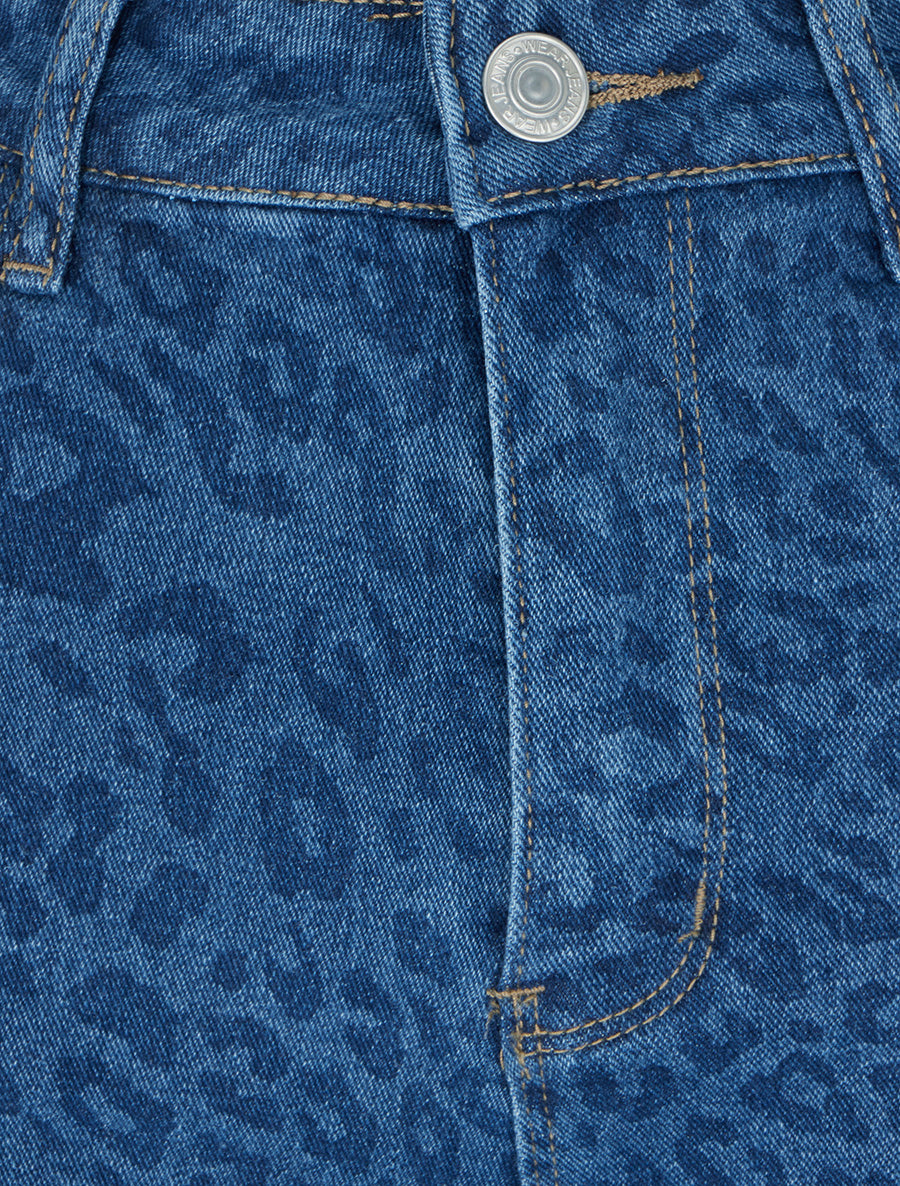 Jean wide leg imprimé léopard coupe droite - Bleu - 3