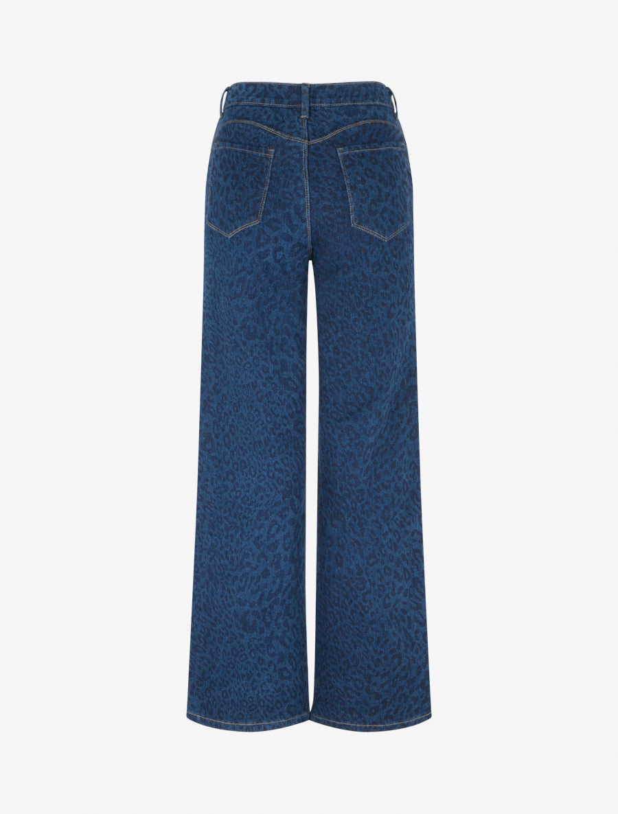 Jean wide leg imprimé léopard coupe droite - Bleu - 2