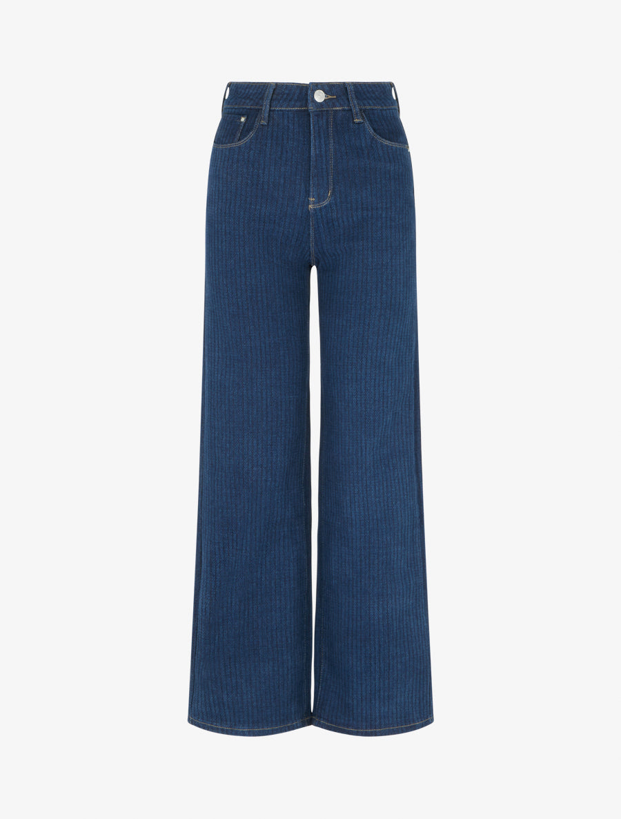 Jean droit taille haute à rayures - Bleu brut - 1