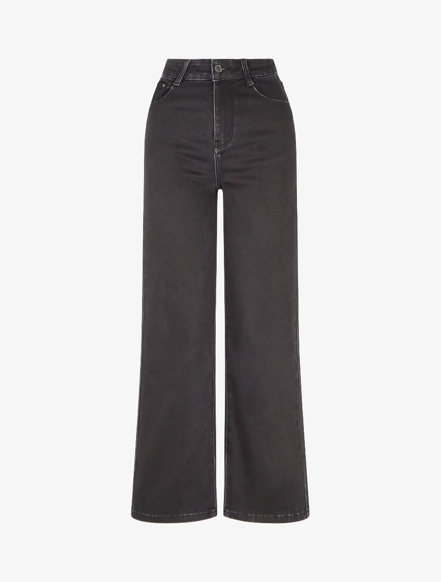 Jean wide leg à taille haute effet satiné - Noir - 1