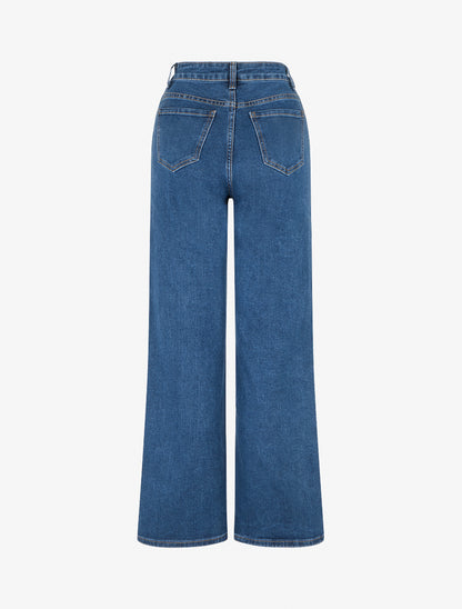 Jean wide leg style pantalon à pont - Bleu - 2