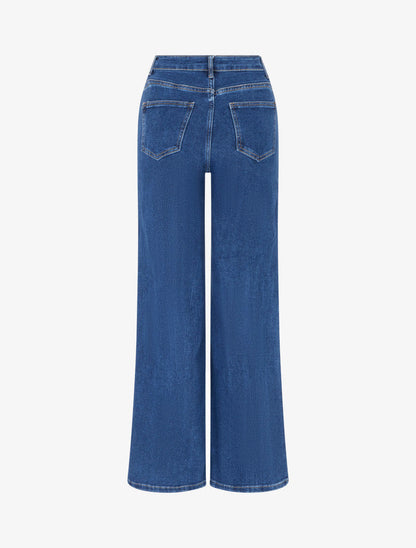Jean droit taille haute motif étoile - Bleu - 2