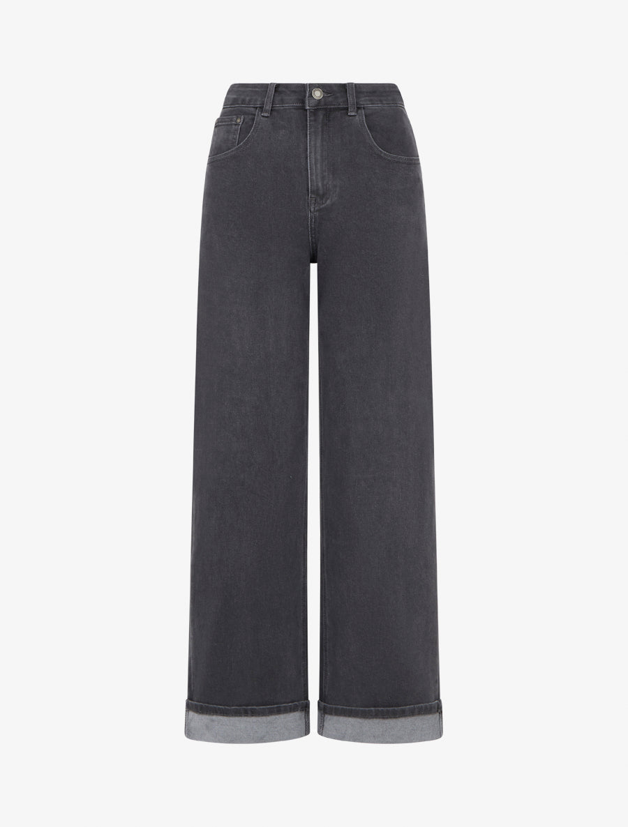 Jean à revers coupe ample - Anthracite - 1
