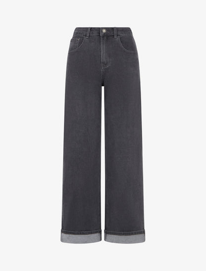 Jean à revers coupe ample - Anthracite - 1