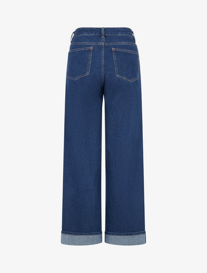 Jean ample à revers et taille haute - Bleu - 2