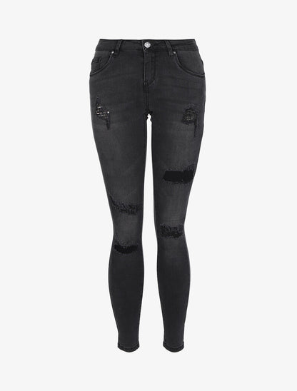 Jean skinny déchiré à taille basse - Noir - 4