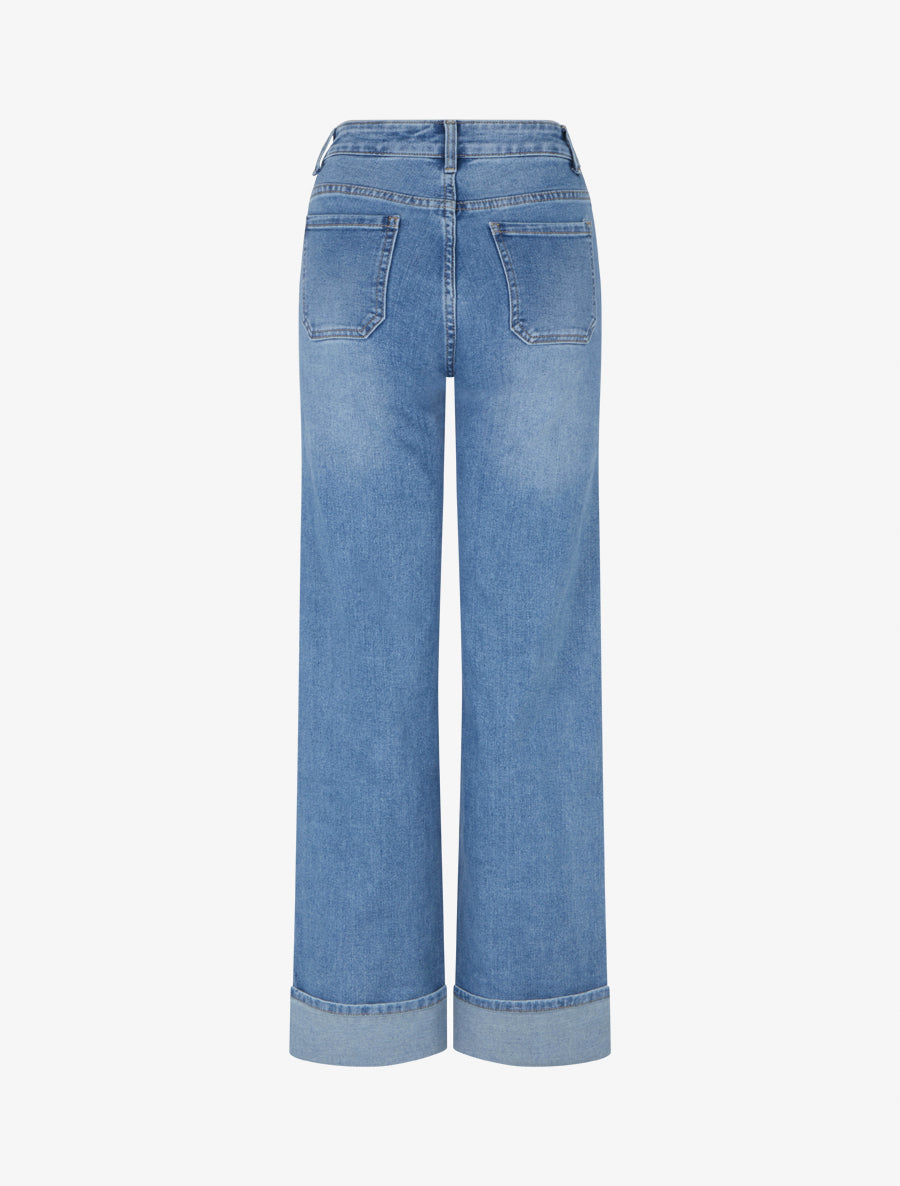 Jean push-up à ourlet et poches plaquées - Bleu clair - 2