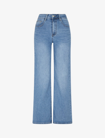 Jean wide leg délavé - Bleu - 1