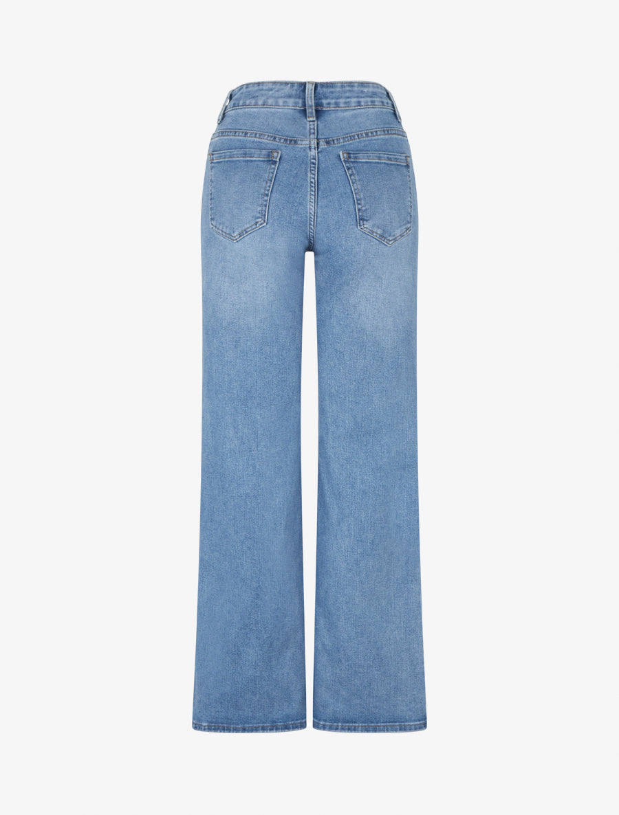 Jean wide leg délavé - Bleu - 2